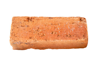Side view of single old red or orange brick in horizon isolated with clipping path in png file format