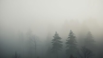 Fototapeta premium Dense fog in conifer forest