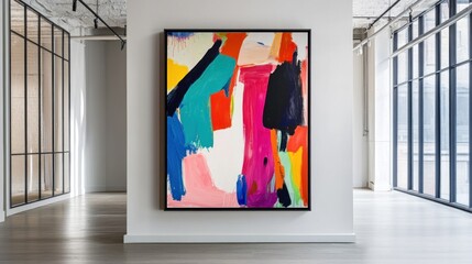 Vibrant abstract painting with bold colors and dynamic brushstrokes