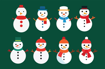 Snowman vector set, cute simple snowman illustrations collection