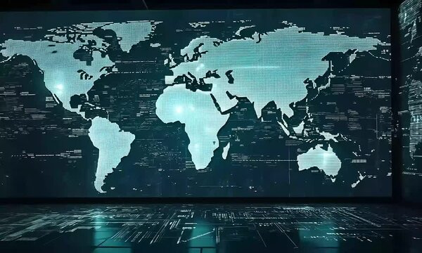 World map illustration with teal colors