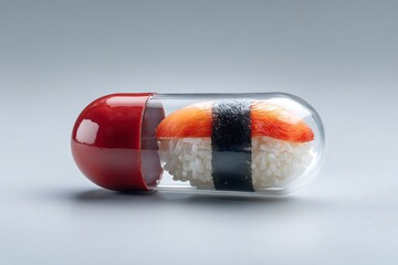 A single sushi piece encapsulated in a pill.
