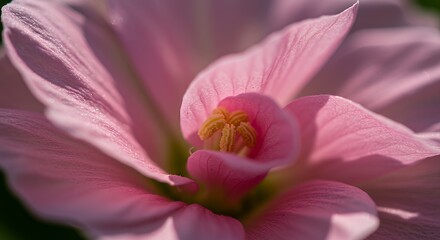 Obraz premium Pink Flower Close-Up with Detailed Petals and Yellow Center