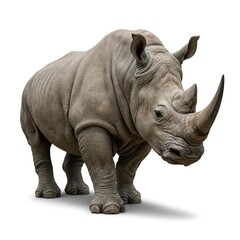 Obraz premium White Rhinoceros Standing Isolated on White Background