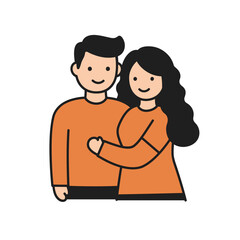 Stylized illustration of a smiling couple in warm colors evoking togetherness
