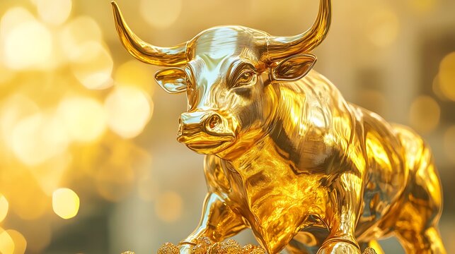 Artistic golden bull statue depicting wealth creation and investment potential generative ai
