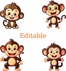 playful monkeys cartoon illustration. cute monkeys with expressive faces. colorful cartoon monkeys grid design.