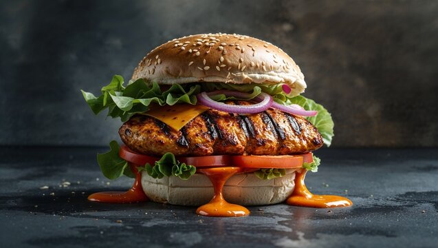 Grilled Peri Peri Chicken Burger &ndash; Gourmet Spicy Fast Food Photography