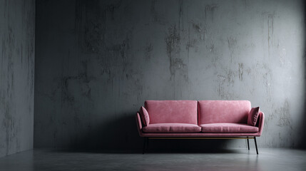 Pink couch adds modern touch to minimalist interior design in urban setting
