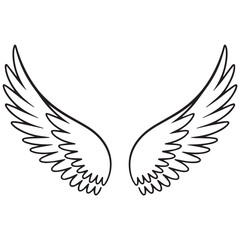 bird and angelic wings in line art cartoon style, black vector, hand-drawn sketches