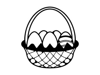 Elegant Easter Egg Basket Vector – Intricate Black and White Line Art Illustration for Religious Holiday, Spring Decor, and Seasonal Design Projects.