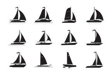 Sailboat Silhouettes Set - Sailing Boat Vector Icons