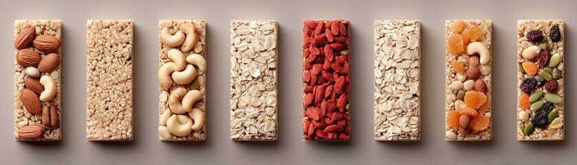 Natural lighting kitchen photography minimalist display of granola bar ingredients close-up