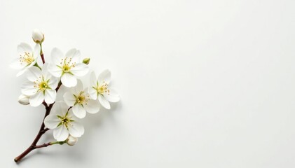 Delicate white blossoms against pure white background, elegance, detail, purity