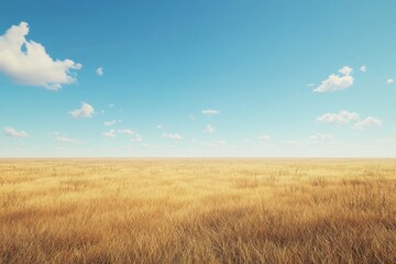 Obraz premium A vast, golden field under a cerulean sky.