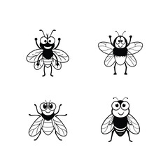 set of  4 icon mascot fly vector