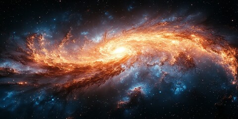 Fototapeta premium Vibrant spiral galaxy with swirling orange and blue hues captured in deep space