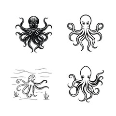 4 icon set octopus vector