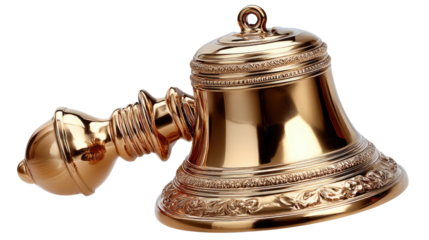 Golden Temple Bell: A finely crafted golden bell, its intricate designs reflecting the rich cultural heritage, gleaming with an inviting, reflective sheen.