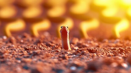 Curious Snake Emerging from Soil Under Warm Sunlight