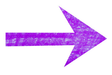 Purple crayon paper arrow sign on transparent background