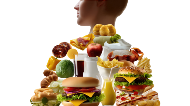 Food Silhouette: This artistic rendering of a human silhouette, creatively filled with various food items, highlights the profound relationship between diet and human wellness.