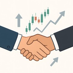 Business Partnership Handshake with Stock Market Growth and Investment Success Symbols