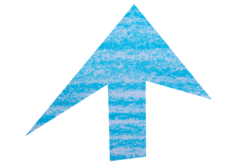 Blue crayon paper arrow sign on transparent background
