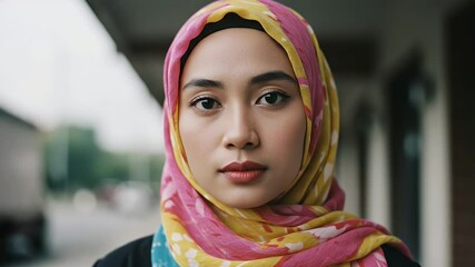 Portrait of a Young Woman in a Colorful Hijab