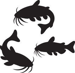 set of catfish silhouette icon design vector art illustration