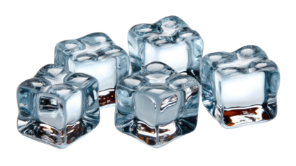 Cool Cubes: Close-up view of transparent ice cubes, a symbol of refreshment and coldness, perfect for a variety of creative projects and design concepts. 