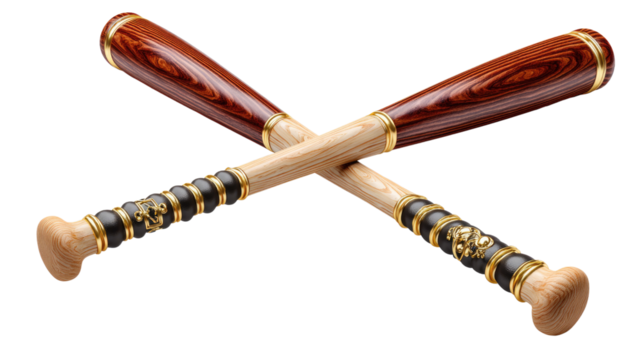 Baseball Bat Crossing: Two crossed baseball bats, exquisitely crafted from wood, stand as symbols of the sport and the pursuit of athletic prowess.