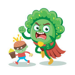 Super Broccoli Battles Junk Food Monster-cartoon
