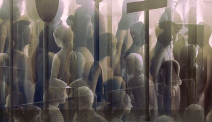 Obraz premium People in the city. crowd. surreal artwork