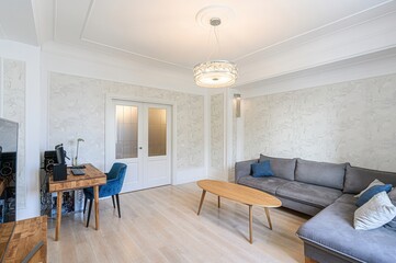 standard interior apartment. living room with sofa