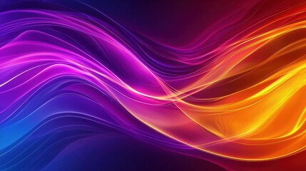 Obraz premium Vibrant abstract background showcasing swirling colors of purple, orange, and yellow in a digital art style. The design presents fluid shapes that mimic liquid or smoke movement on a smooth surface.