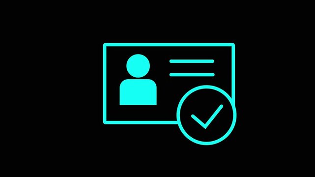 Animated id card icon in cyan with black background digital design graphic