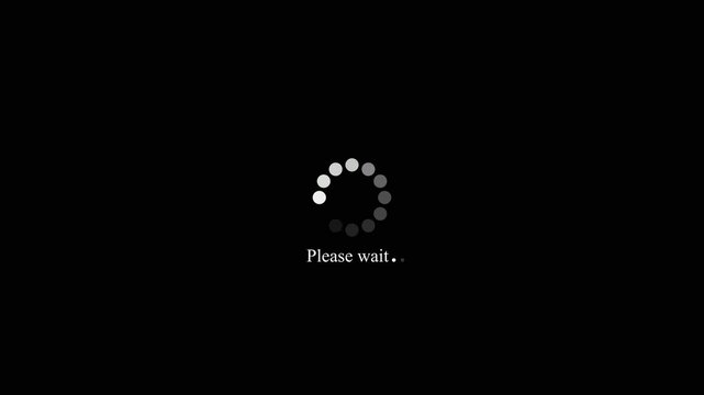 Animated circle loading indicator with please wait text on a black background