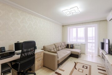 Fototapeta premium standard interior apartment. living room with sofa