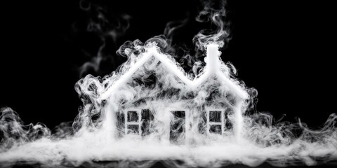 photo of a house made of smoke - mystical sci-fi concept