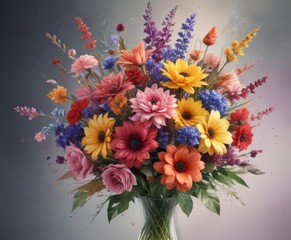 Fototapeta premium Exploding watercolor flower bouquet, rich color palette, artwork, elegance