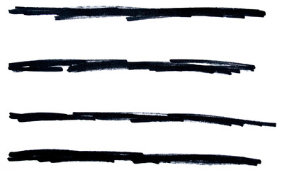 Set of black hand drawn marker pen stroke line transparent background design element doodle scribble underline