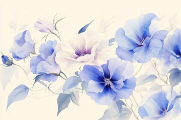 Obraz premium Delicate, pastel flowers in soft blue and white hues.