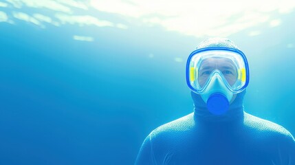 Diver in Snorkel Gear Underwater in Blue Ocean Environment