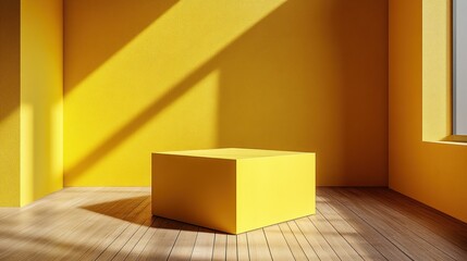 Sunny yellow room with a cube