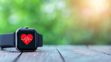 Red pulse beats on a smartwatch screen, tracking fitness levels during a workout.