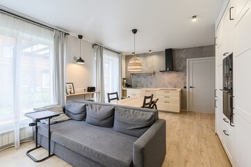 standard interior apartment. living room with sofa
