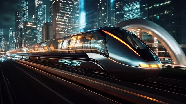 Futuristic train with city night.