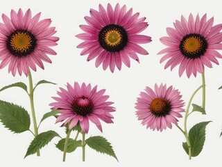 set of flowers isolated on white