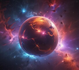 Floating sphere, intense nebula glow, cosmic scene ,  radiant,  outer space